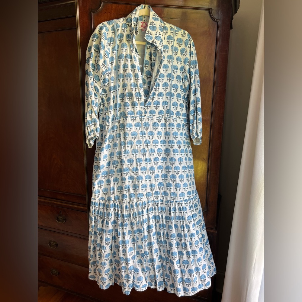Victoria Dunn Blue and White Printed Maxi Dress